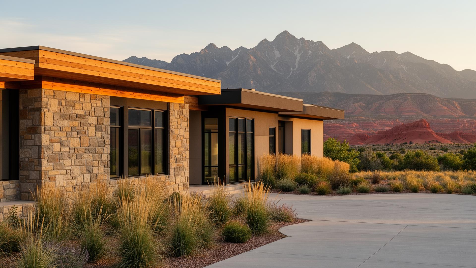 Modern Utah home with mountain and red rock landscape representing NewCo Home service areas