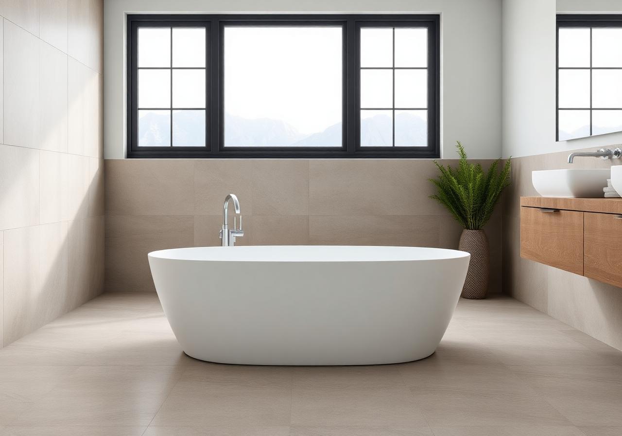 Freestanding matte white acrylic tub